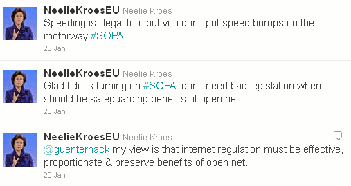 EU Commission Vice President Neelie Kroes Tweets About SOPA
